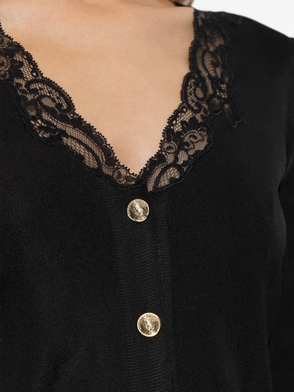 Balmain lace-trim button-up cardigan Zwart