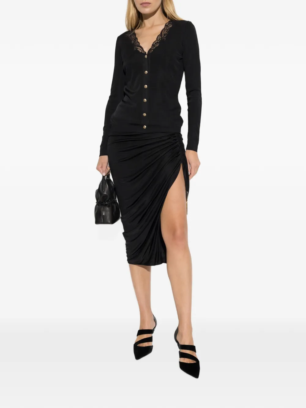 Balmain lace-trim button-up cardigan Zwart