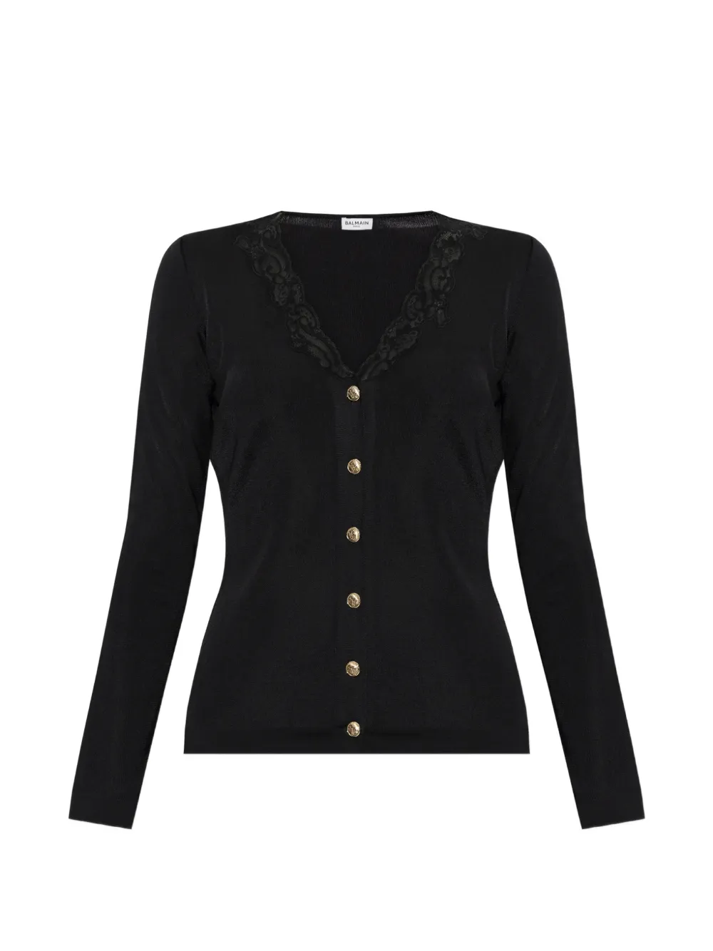 Balmain lace-trim button-up cardigan - Black