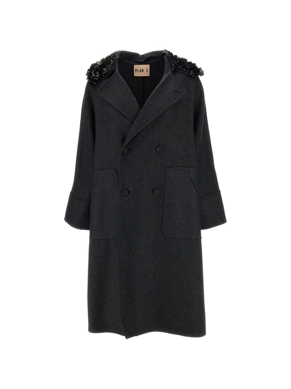 Plan C Double-breasted Coat In Black