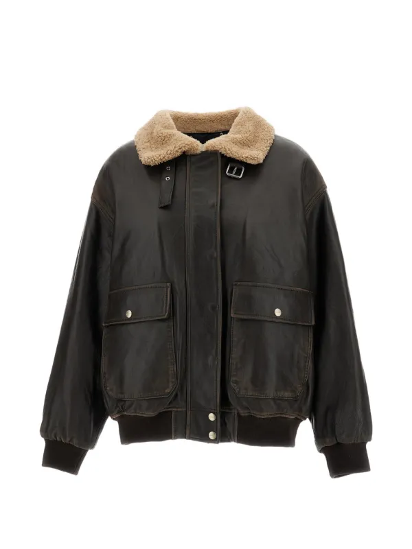 Halfboy Alice Shearling-collar Leather Jacket in Brown