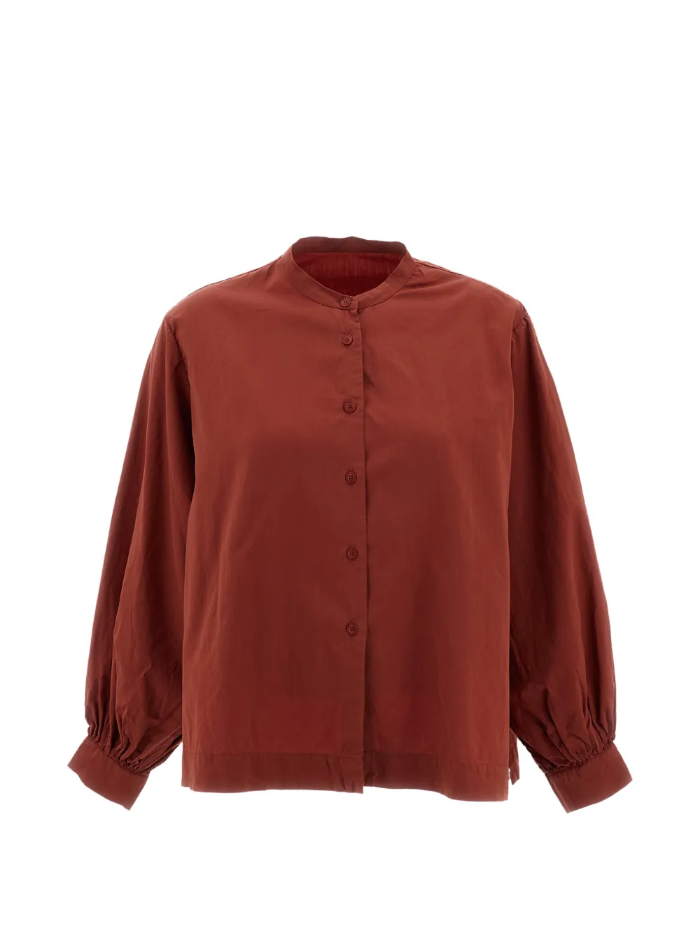 Casey Casey Biggy Grandad band-collar gathered-sleeve shirt - Marrone