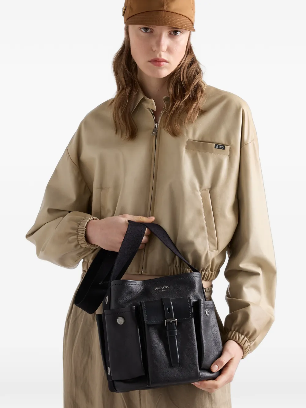 Prada Route leren mini bucket-tas Zwart