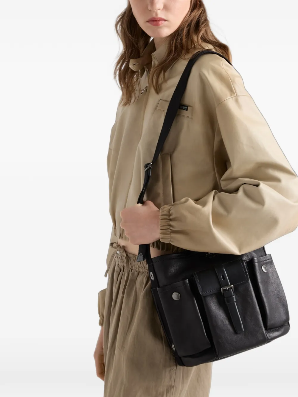 Prada Route leren mini bucket-tas Zwart