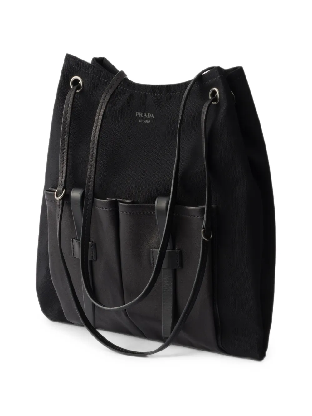 Prada Grote Route canvas en leren tas Zwart