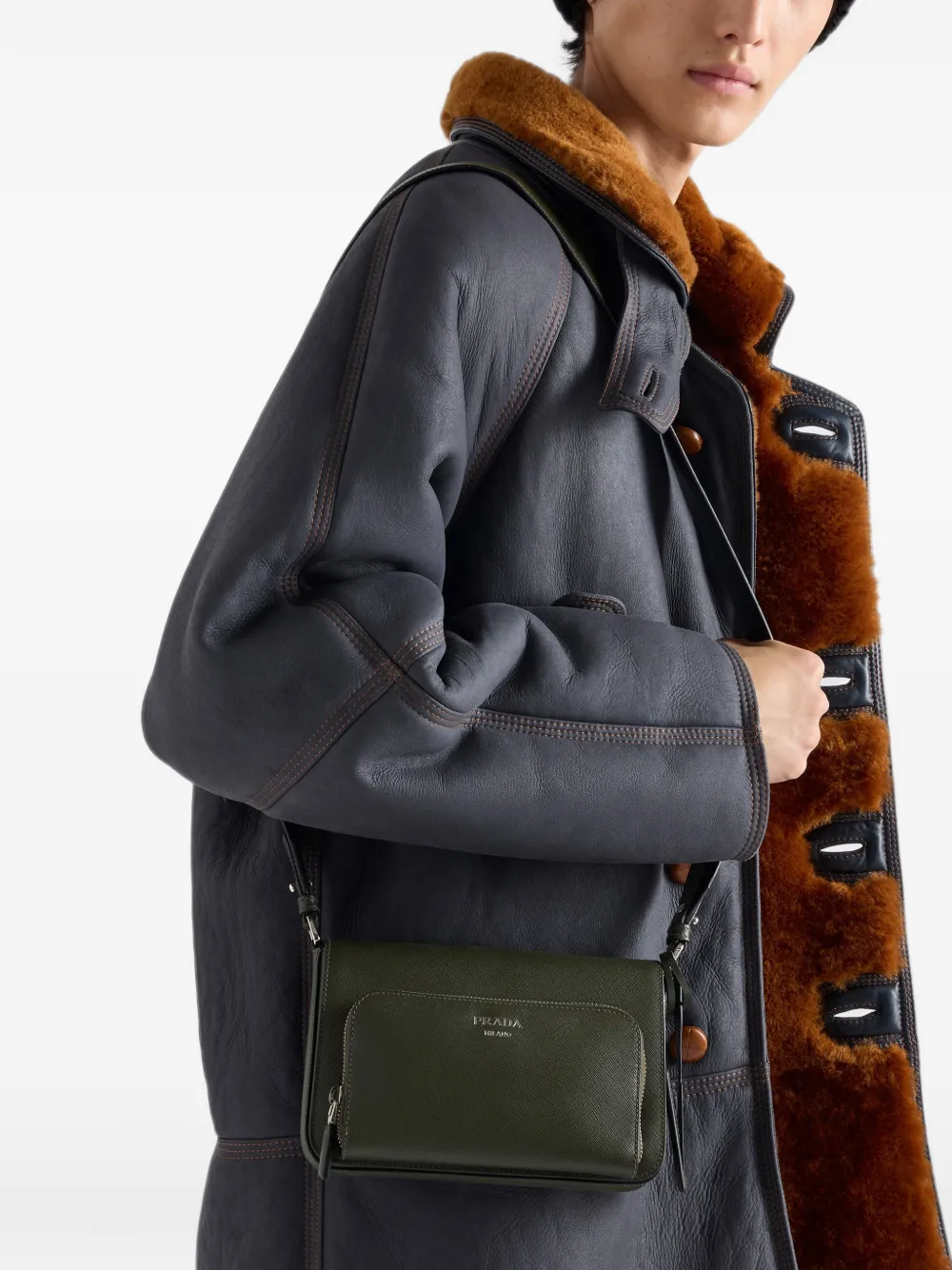 Prada Leren schoudertas Groen