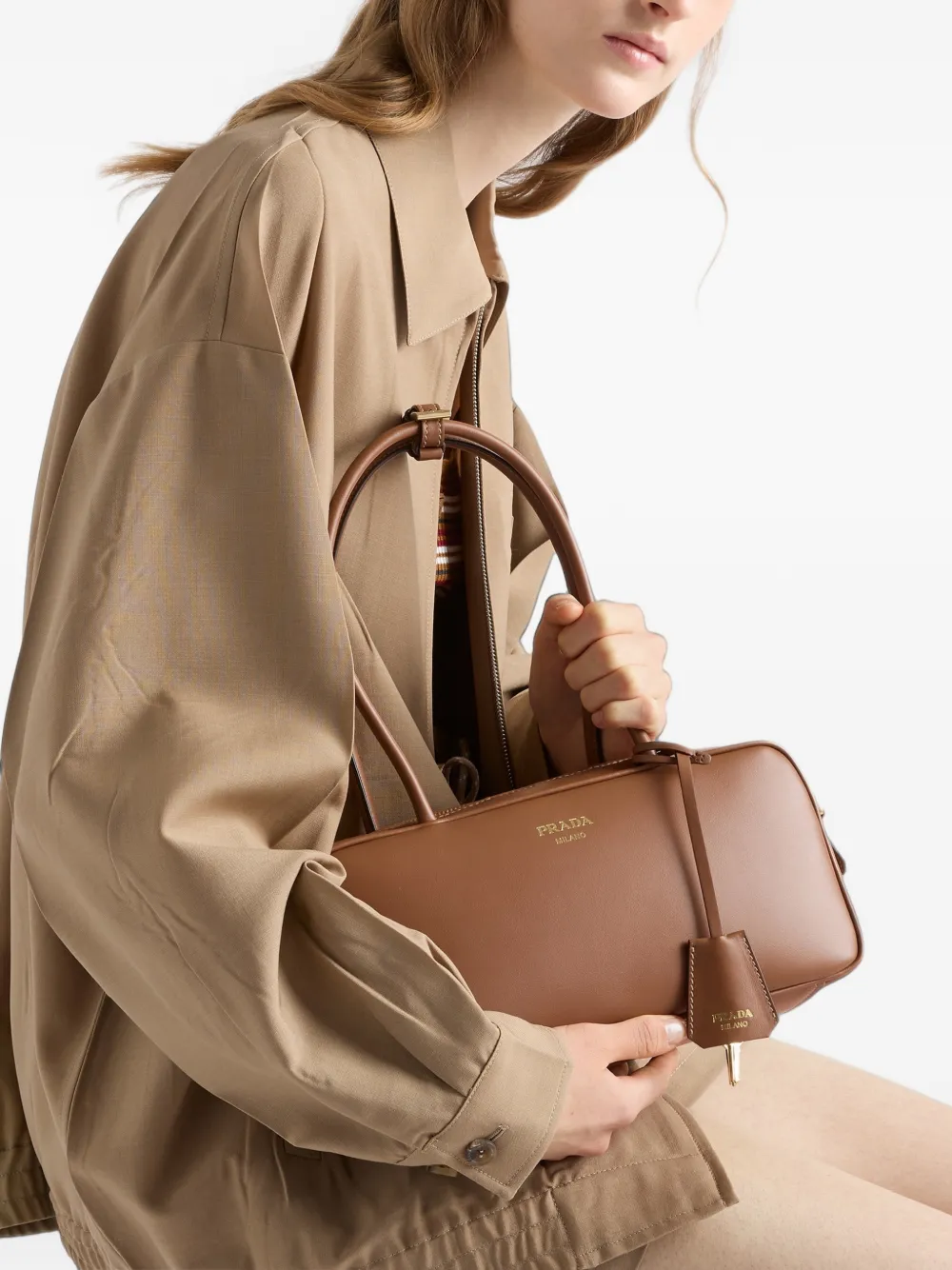 Prada Leren shopper Bruin