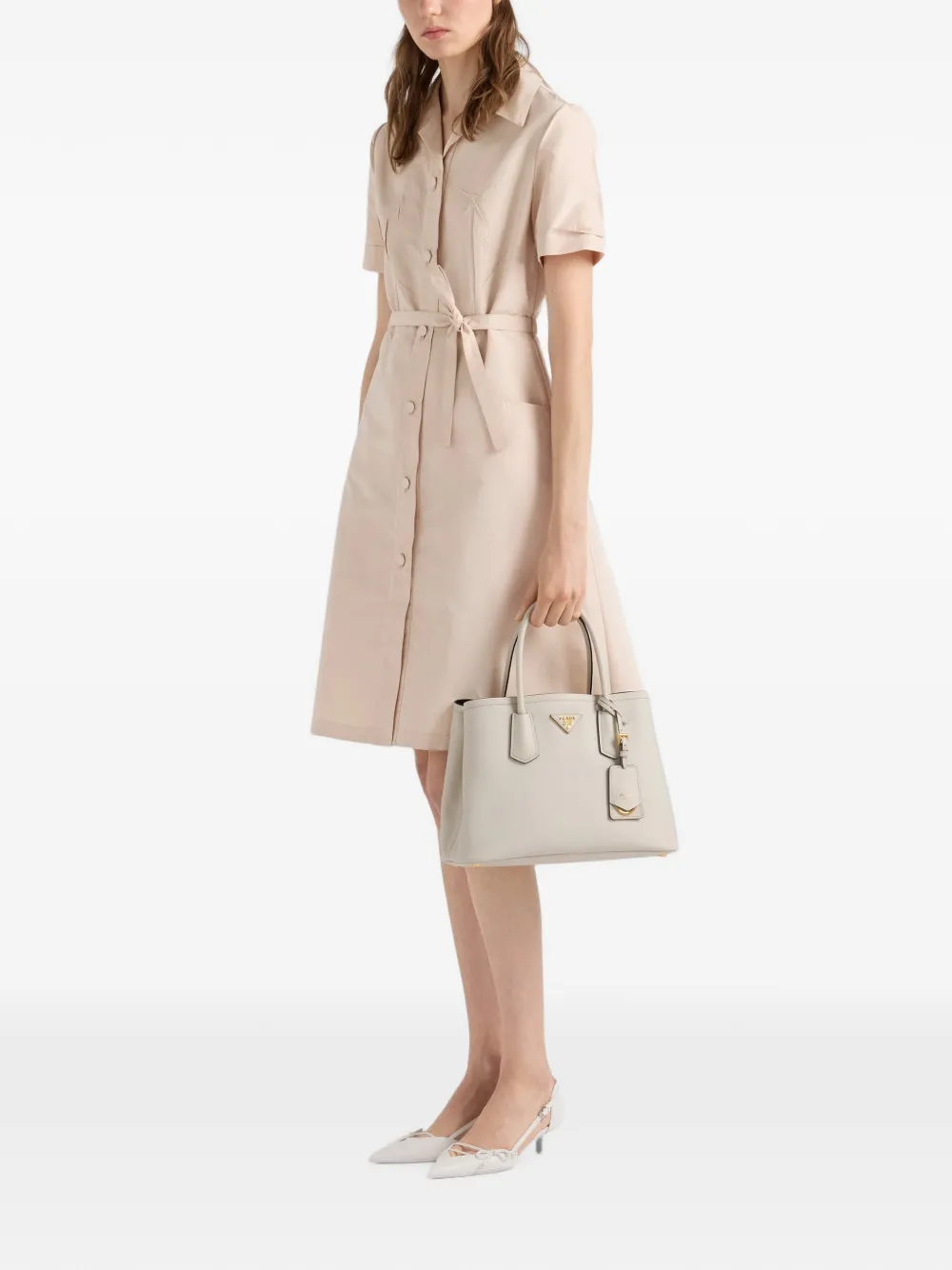 Prada Medium Double Saffiano leren tas Beige