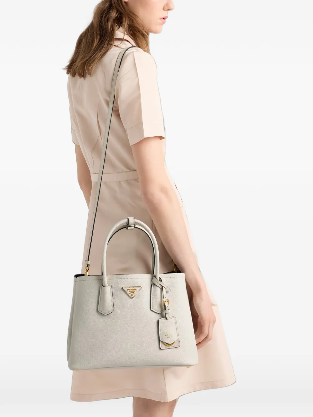 Prada Medium Double Saffiano leren tas Beige