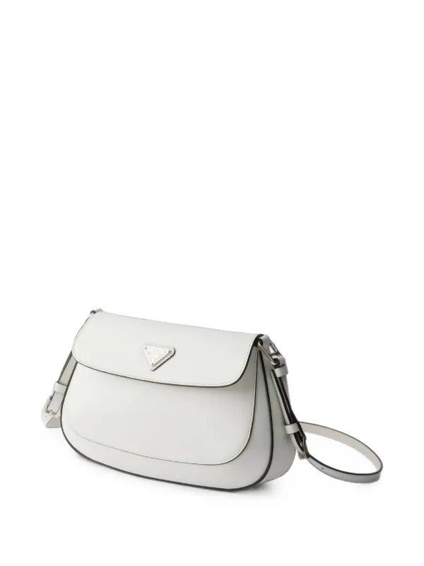 Prada Cleo Brushed Leather Shoulder Bag | White | FARFETCH