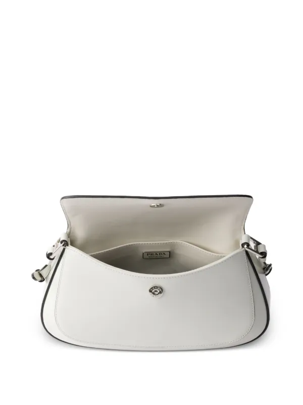 Prada Cleo Brushed Leather Shoulder Bag | White | FARFETCH
