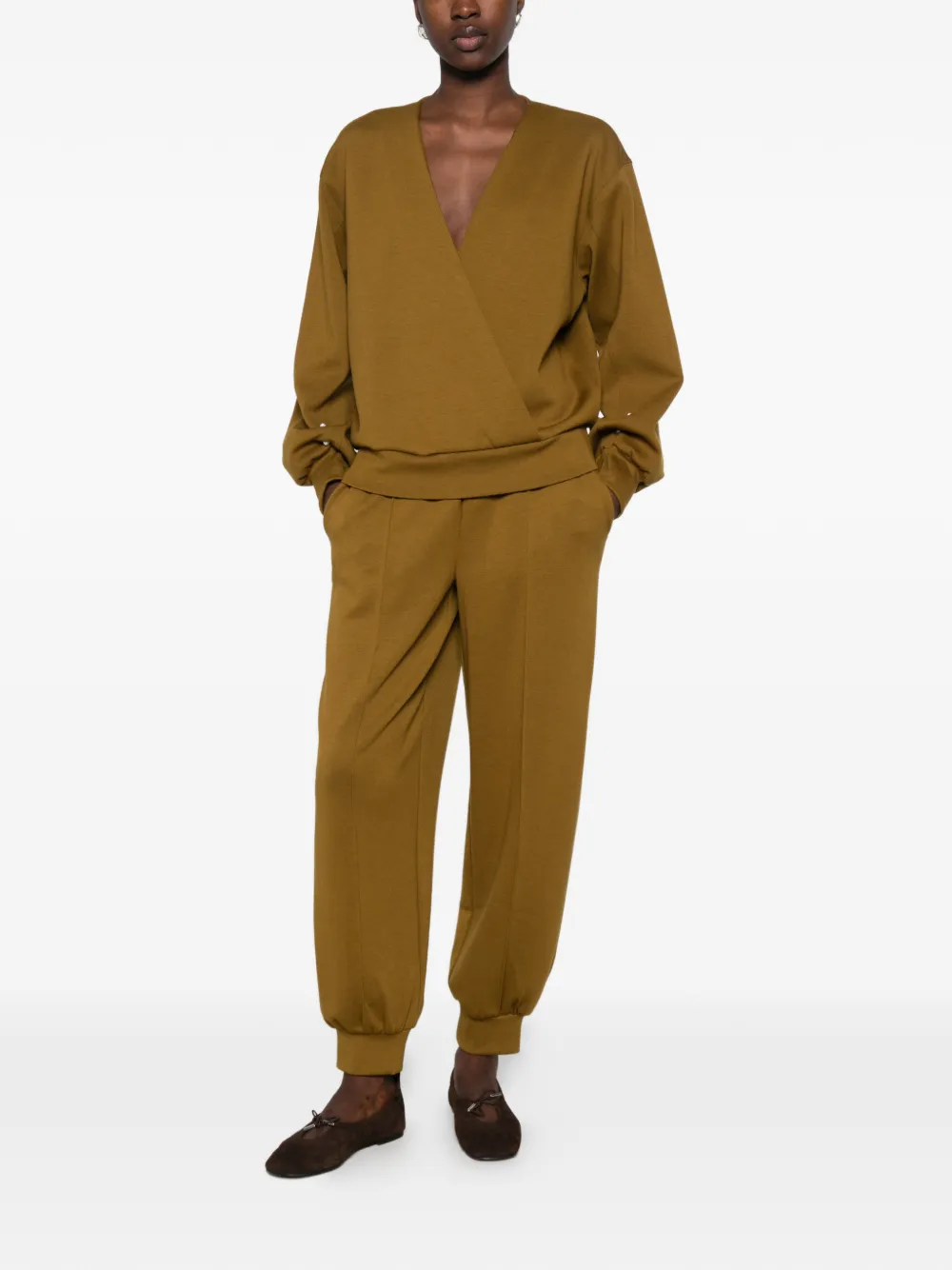 TWINSET faux-wrap pearl-embellished jumpsuit Groen