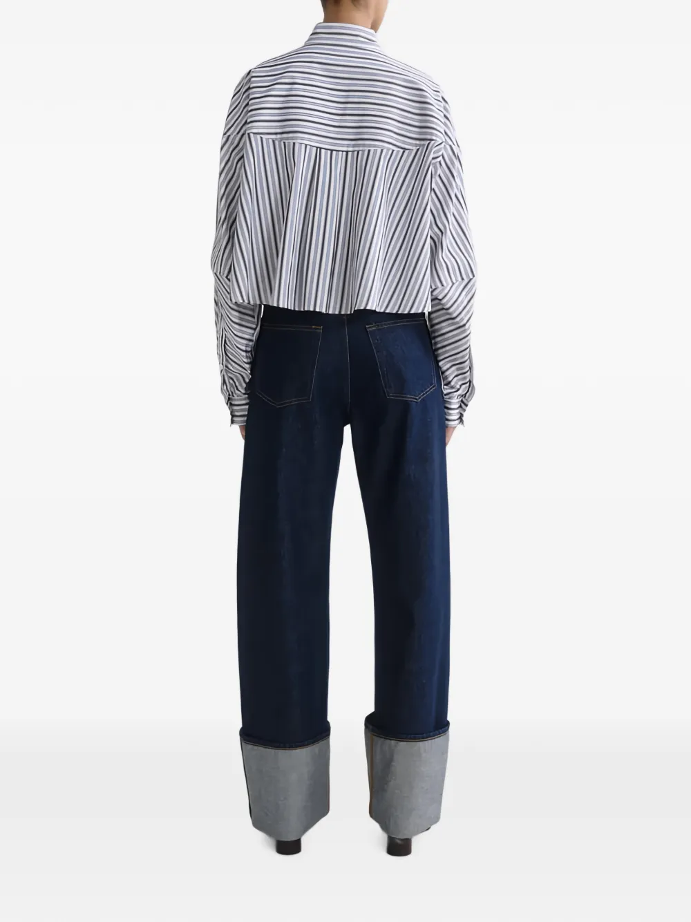 AGOLDE Agnes gestreepte cropped blouse Blauw