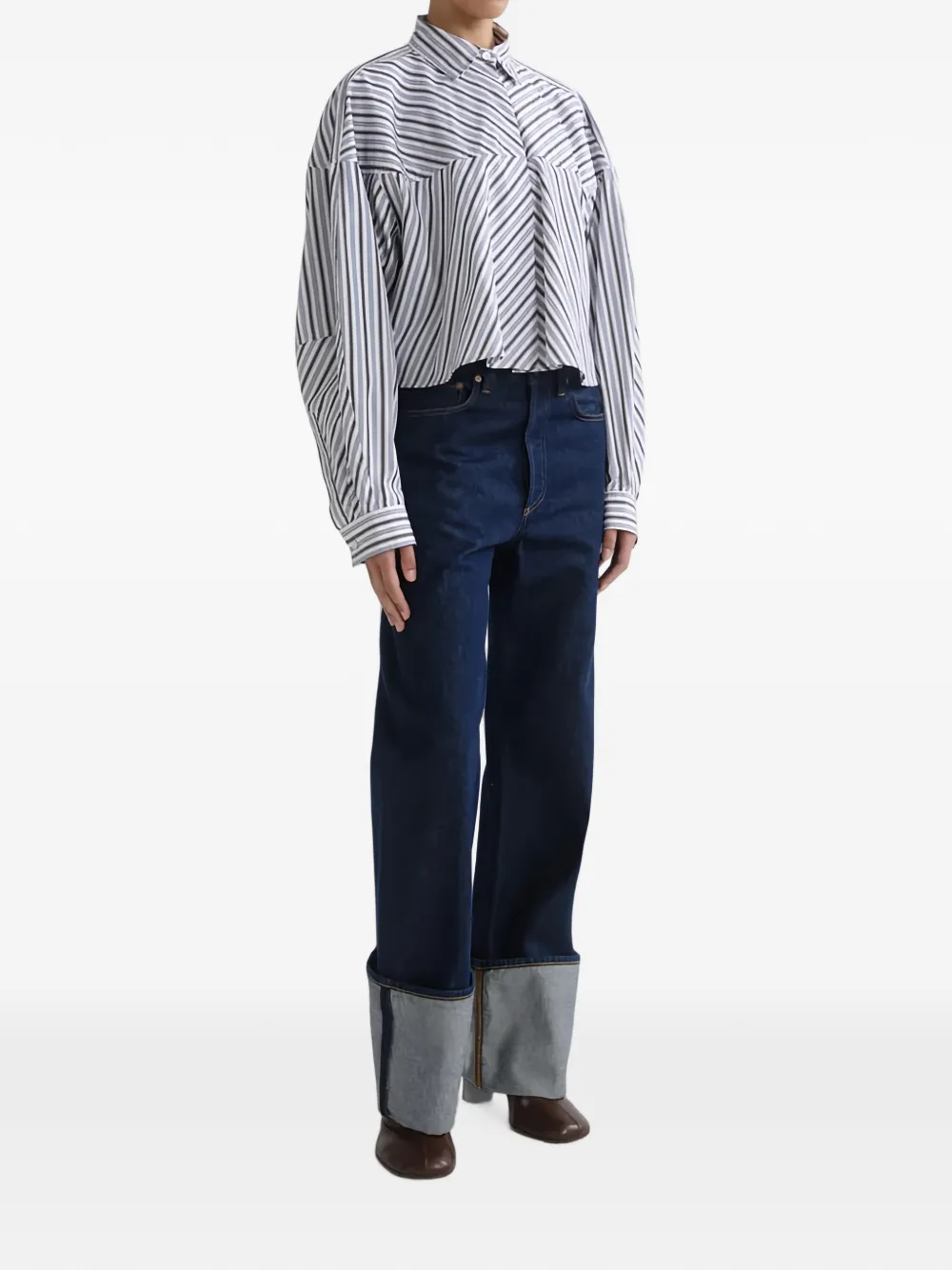 AGOLDE Agnes gestreepte cropped blouse Blauw