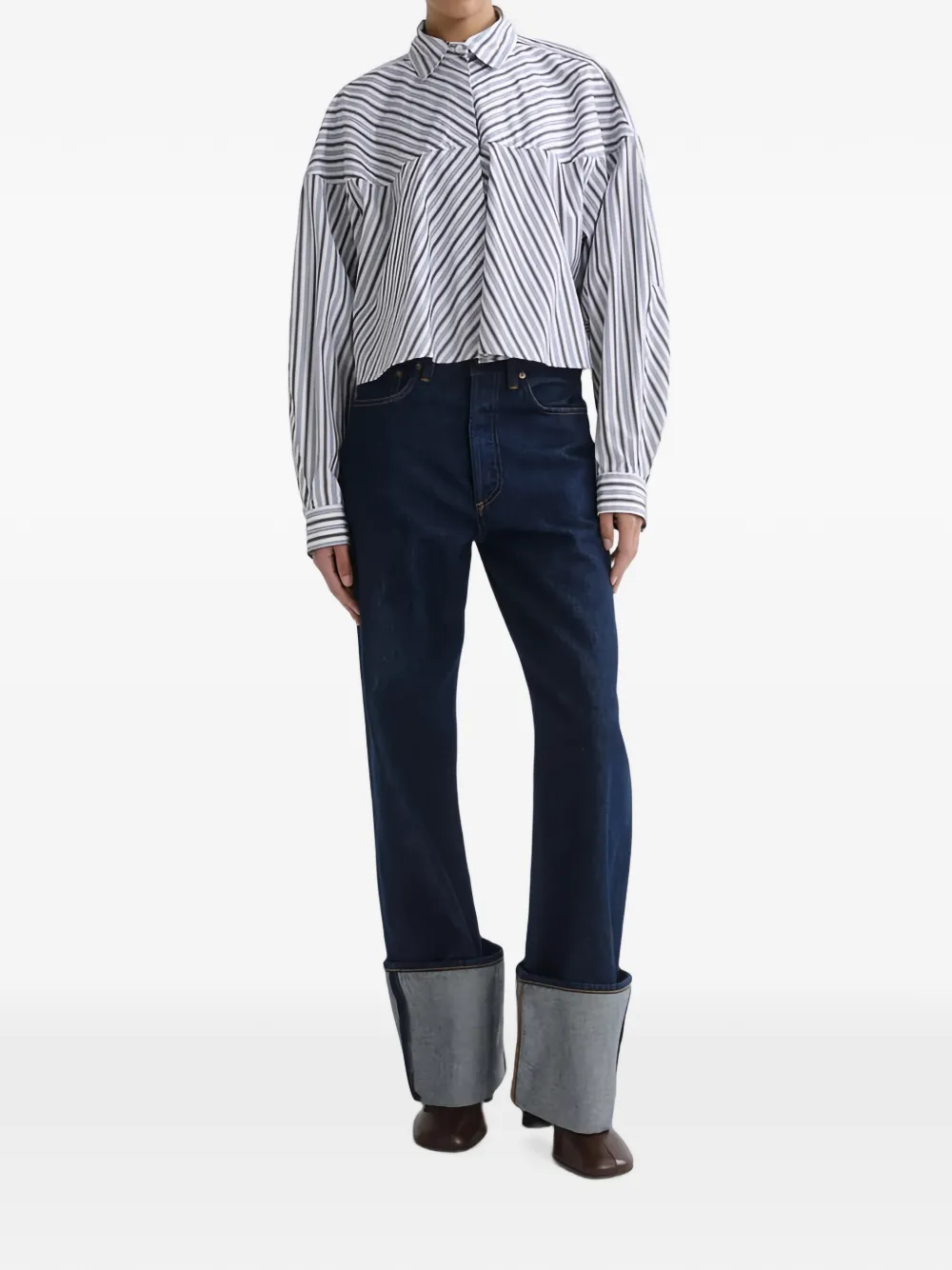 AGOLDE Agnes gestreepte cropped blouse Blauw