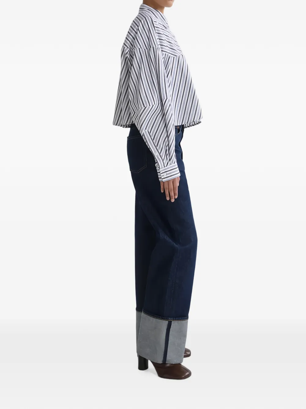 AGOLDE Agnes gestreepte cropped blouse Blauw