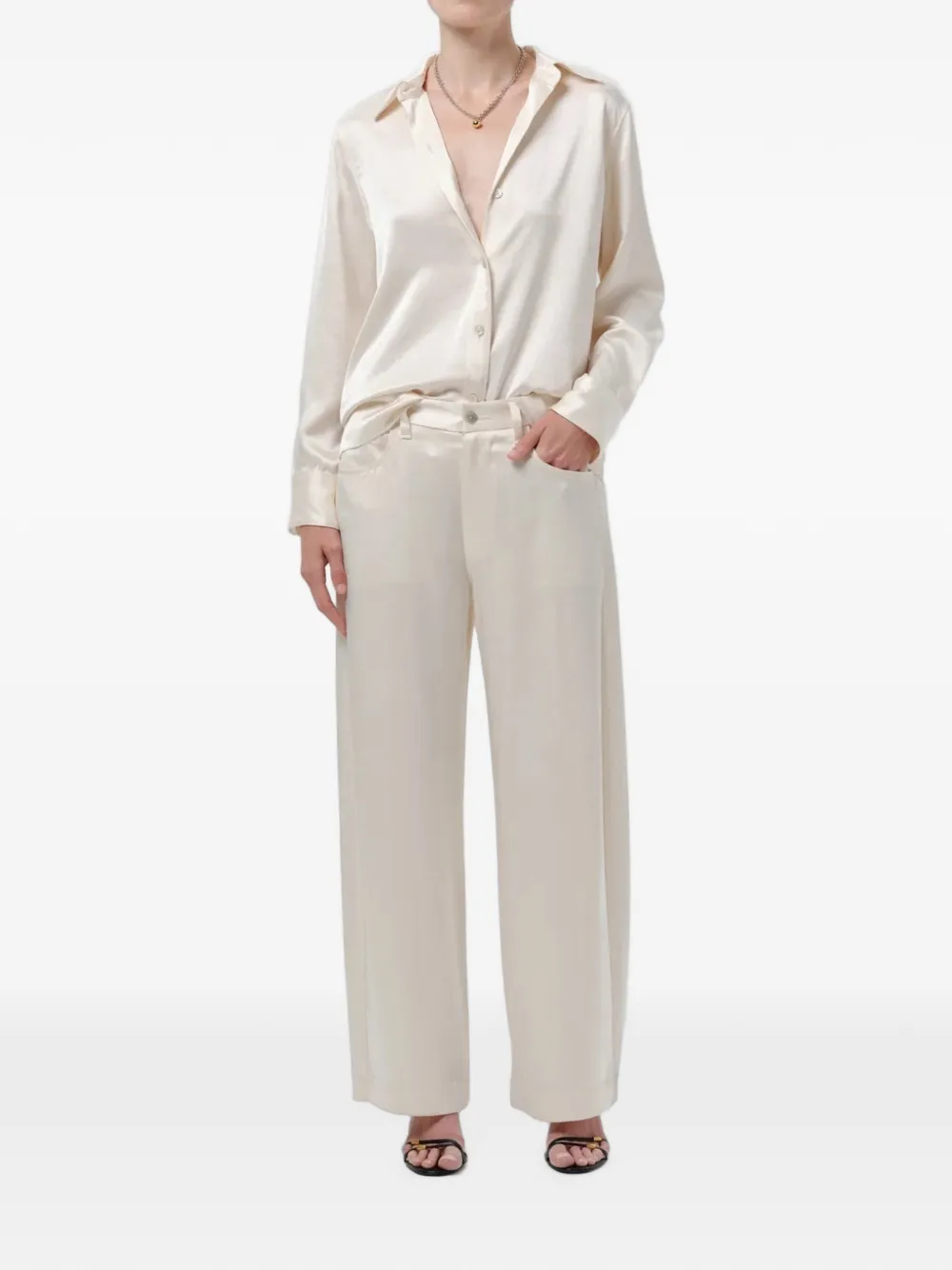 Citizens of Humanity Tullah blouse van gehamerd satijn Beige