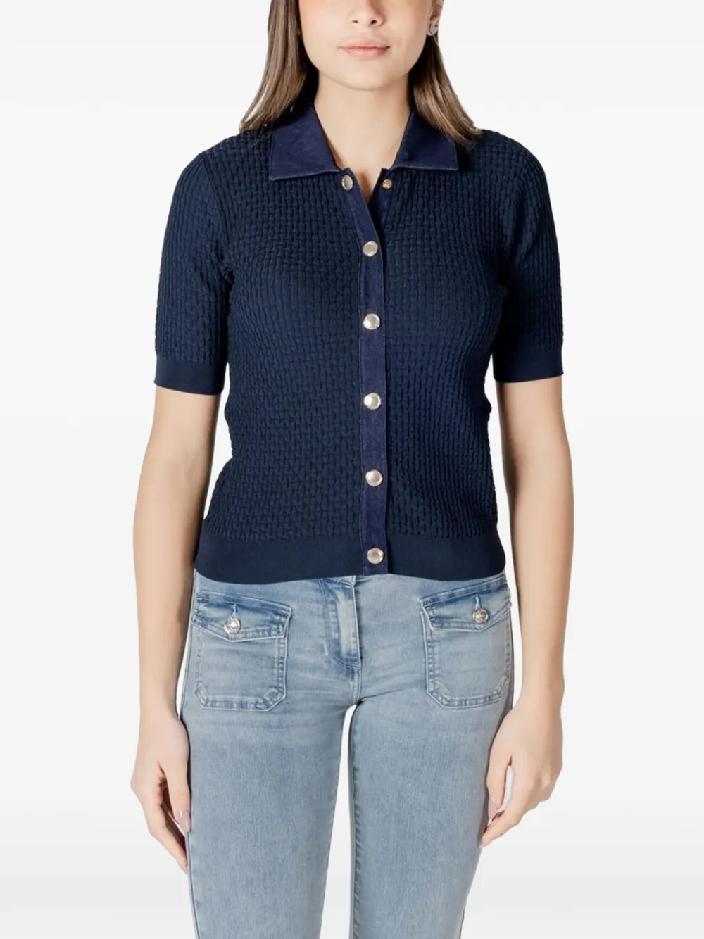 Morgan short-sleeve collared cardigan