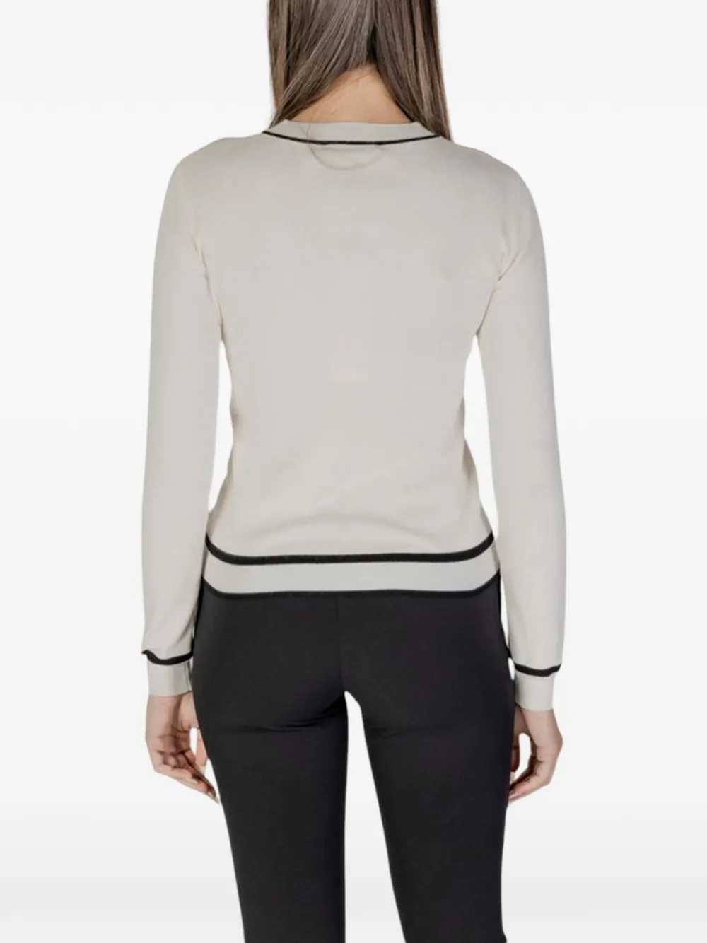 Morgan Trui met contrasterende afwerking en knopen Beige