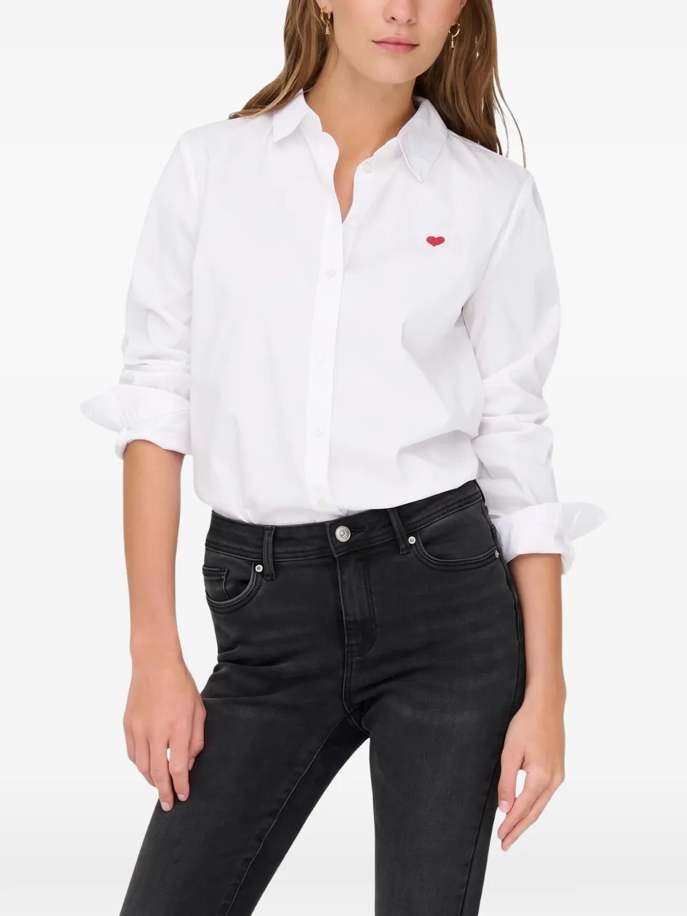 Jacqueline De Yong Button-down-Hemd mit Herzmotiv - Weiß