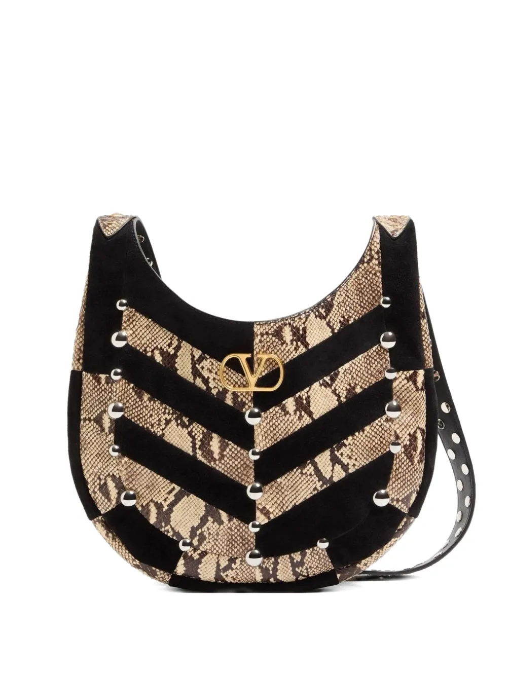 Valentino Garavani small VLogo chevron-patterned shoulder bag - Toni neutri