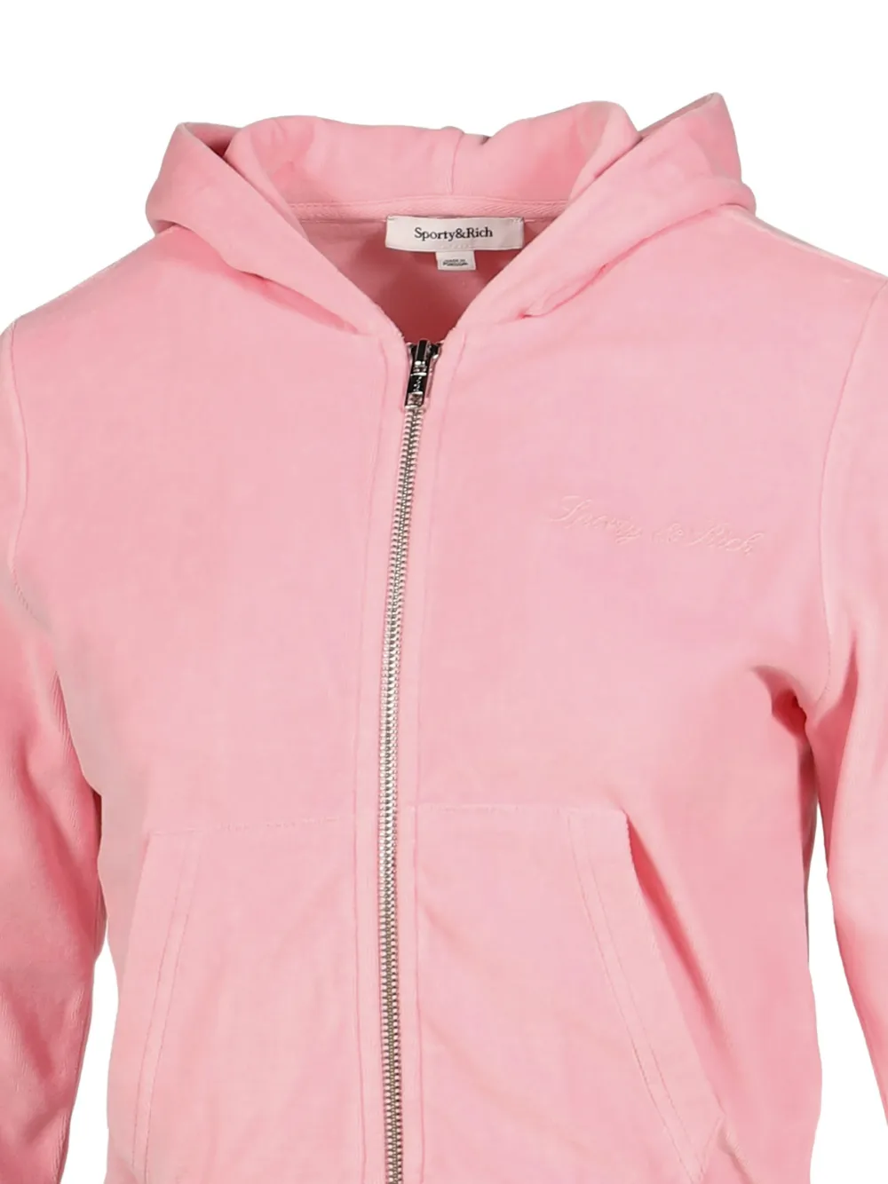 Sporty & Rich crystal-logo velour hoodie Roze