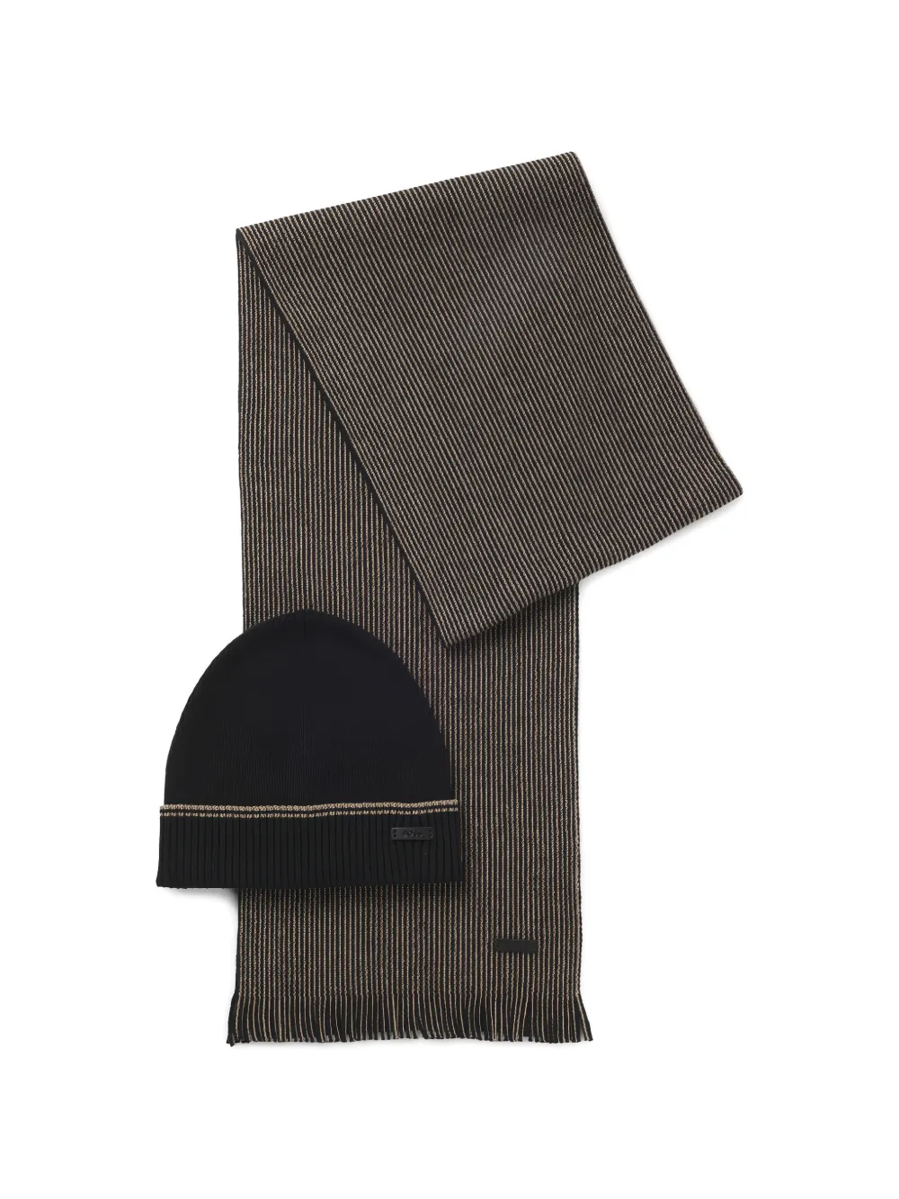 BOSS ribbed hat and striped scarf set - Marrone