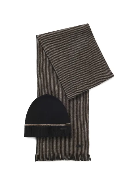 BOSS ribbed hat and striped scarf set