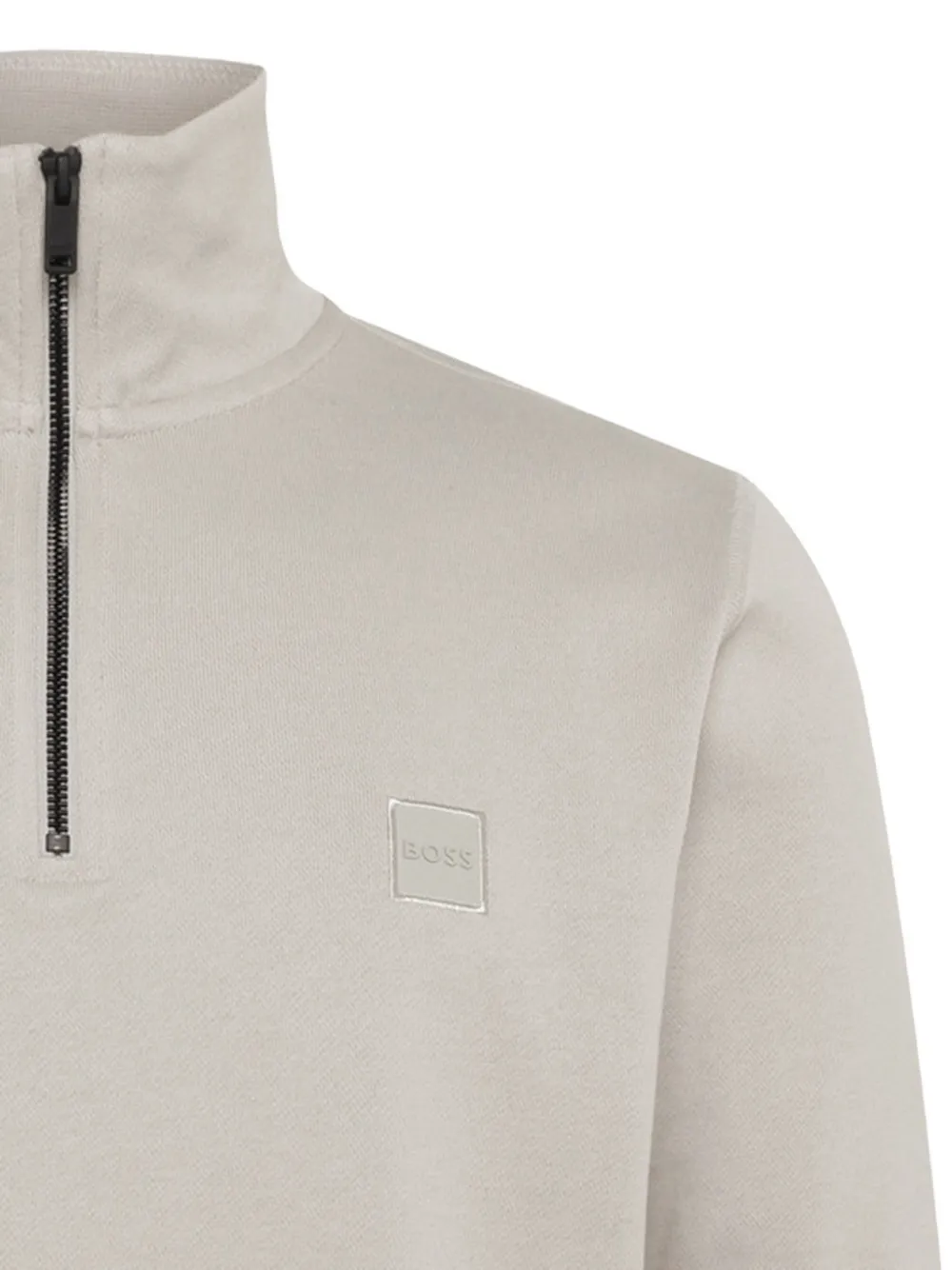 BOSS cotton-terry sweatshirt with zipper collar Beige
