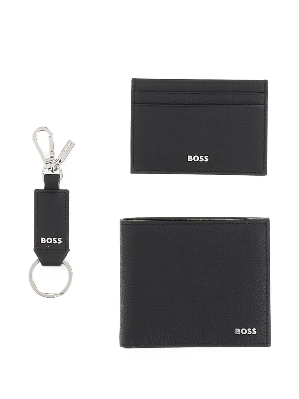 BOSS three-piece leather gift-set with embossed logos - Nero