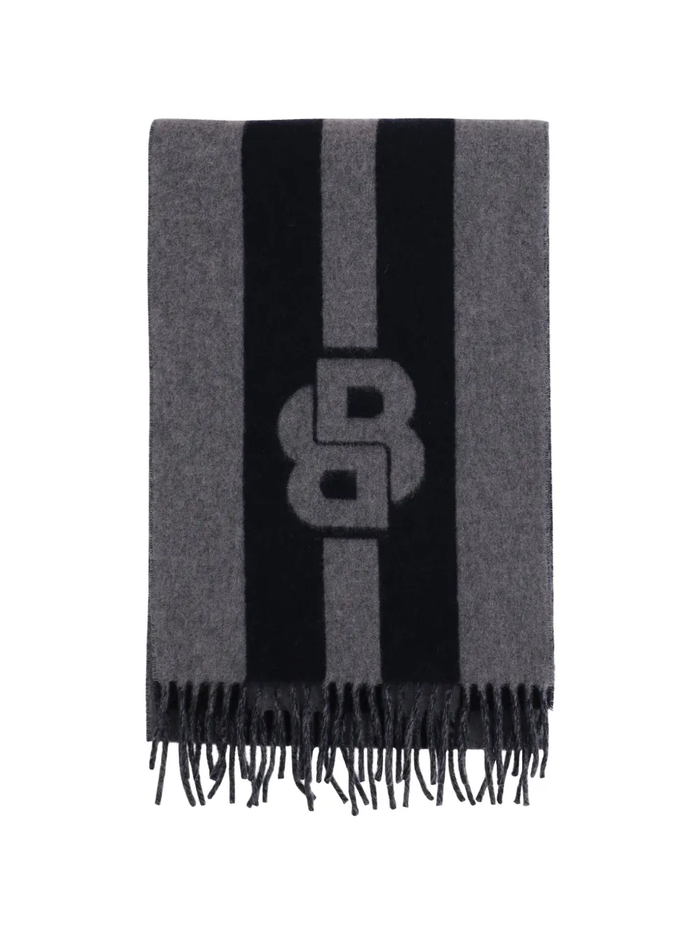 BOSS logo-intarsia fringed scarf - Grigio