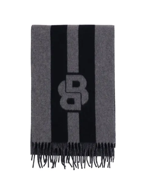 BOSS logo-intarsia fringed scarf