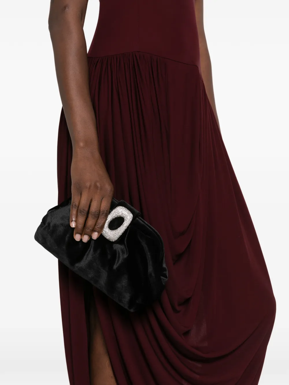 TWENTY FOURHAITCH Fluwelen clutch met kristallen gesp Zwart