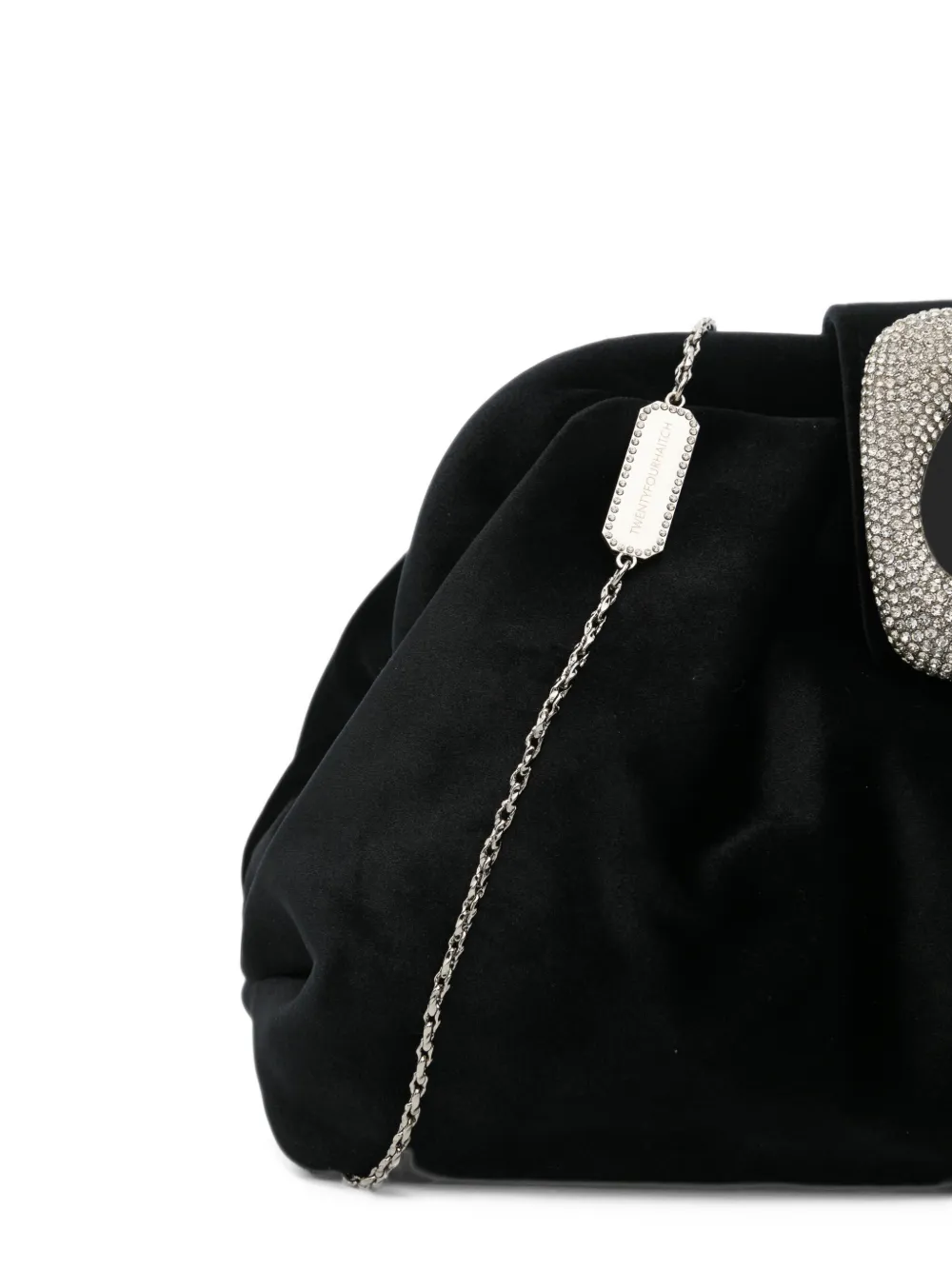 TWENTY FOURHAITCH Fluwelen clutch met kristallen gesp Zwart