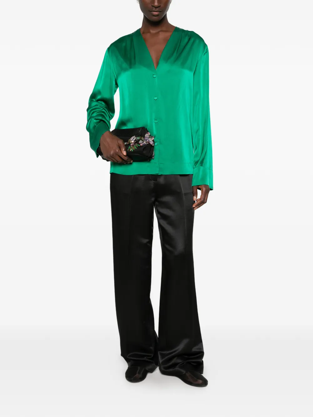 Forte Satijn-zijden blouse Groen