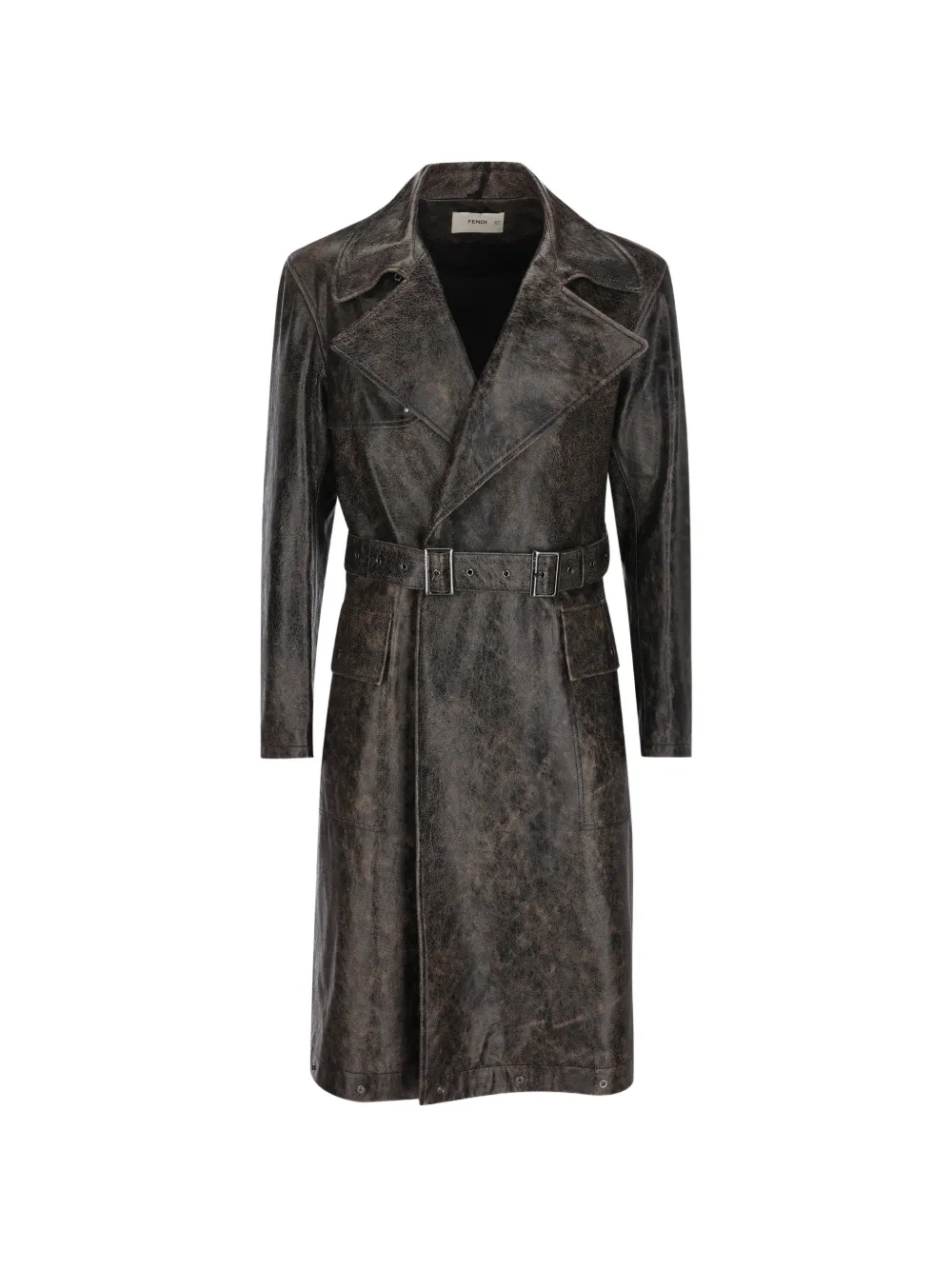 FENDI crackled leather trench coat