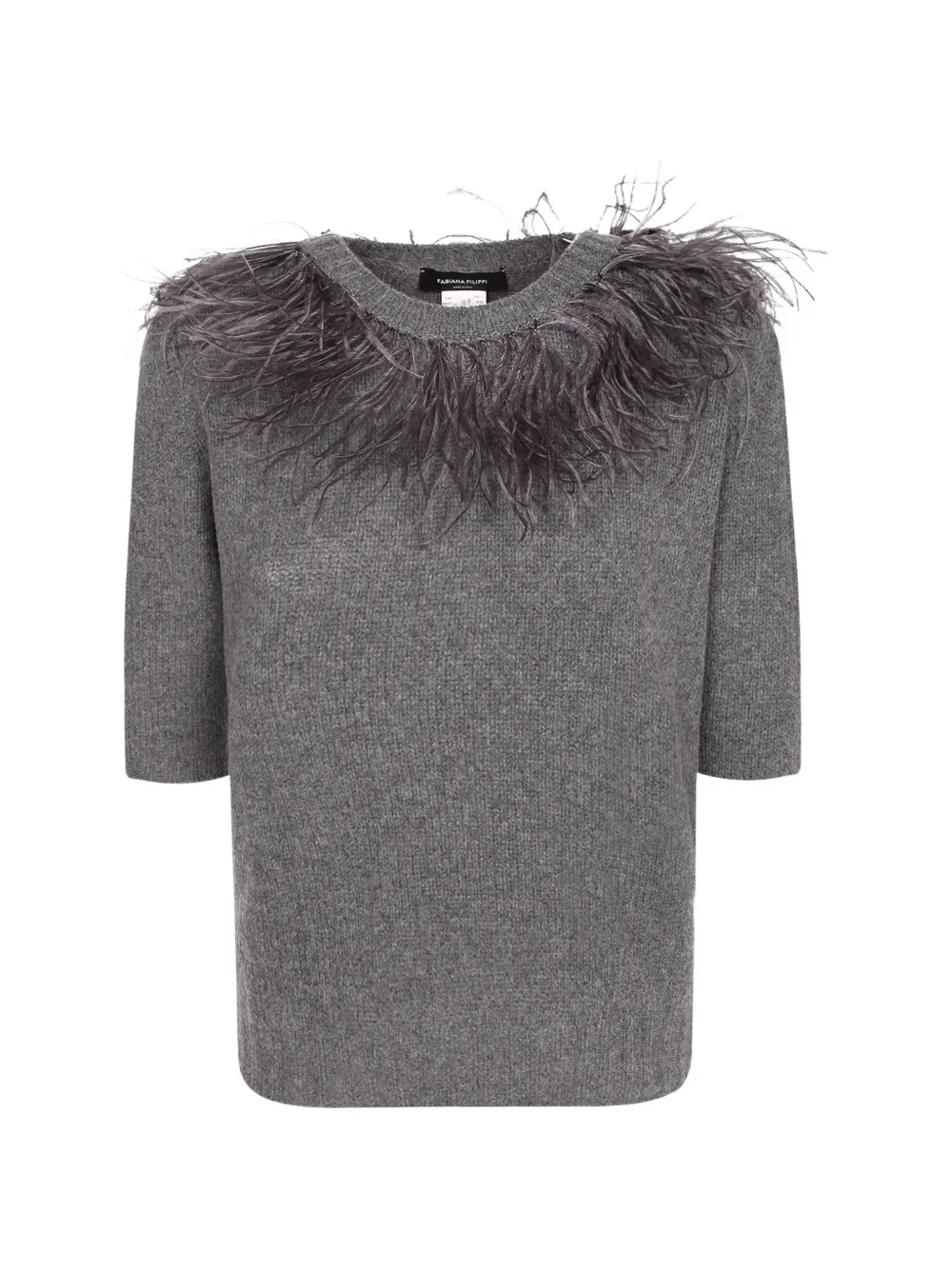 Fabiana Filippi t-shirt à manches courtes bordé de plumes - Gris Fabiana Filippi t-shirt à manches courtes bordé de plumes - Gris