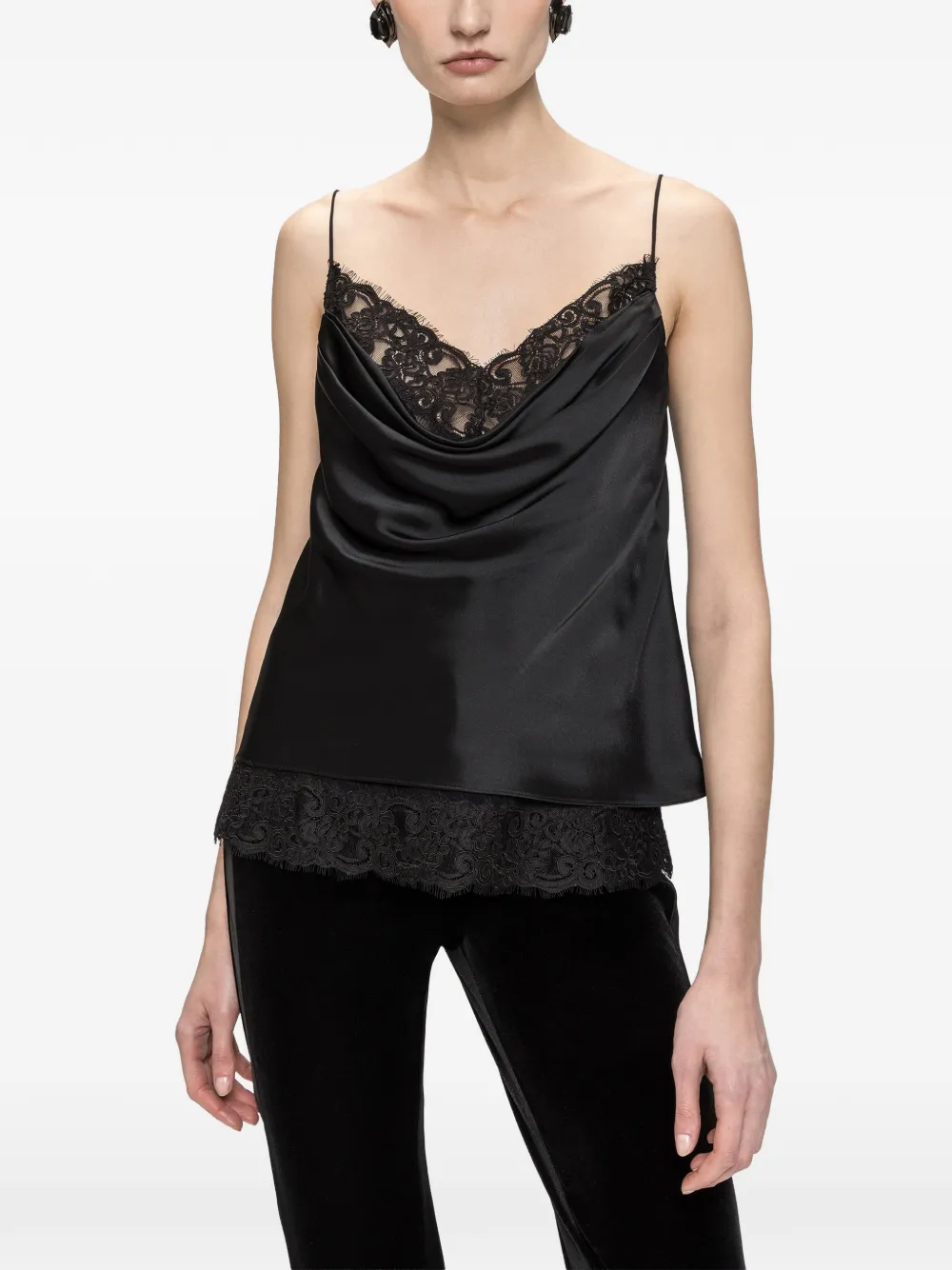 NISSA satin lace-trim top