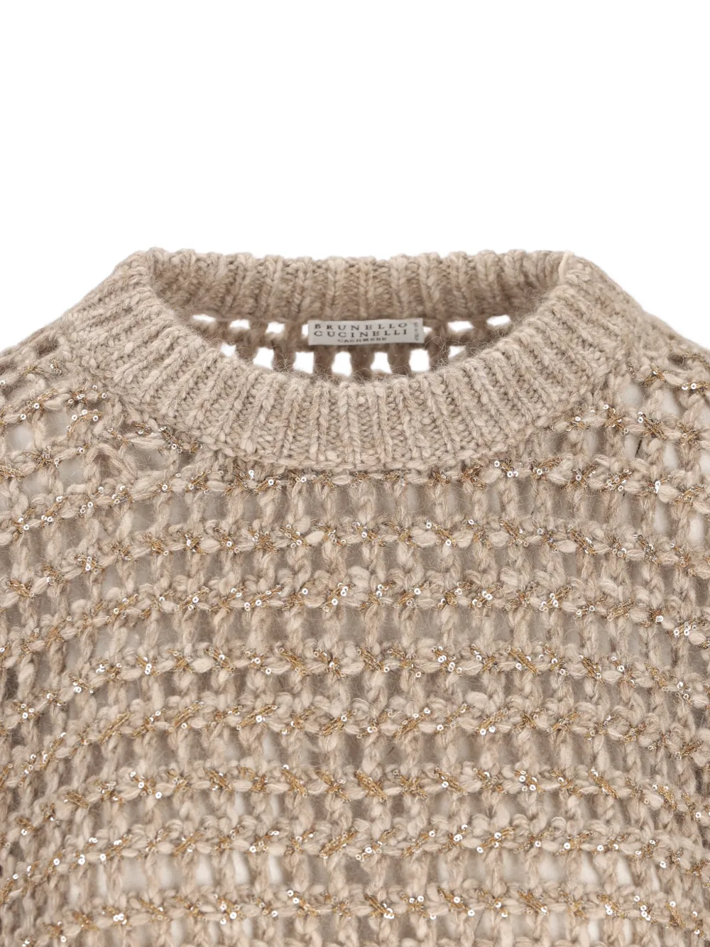 Brunello Cucinelli sequin-embellished openwork sweater Bruin