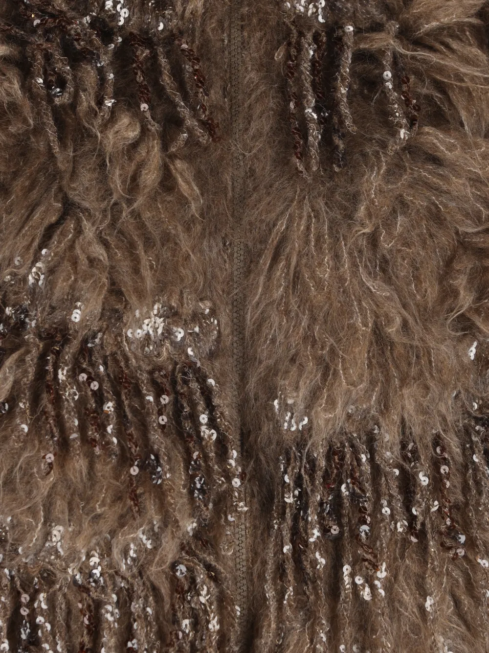 Brunello Cucinelli sequin-embellished shaggy gilet Bruin