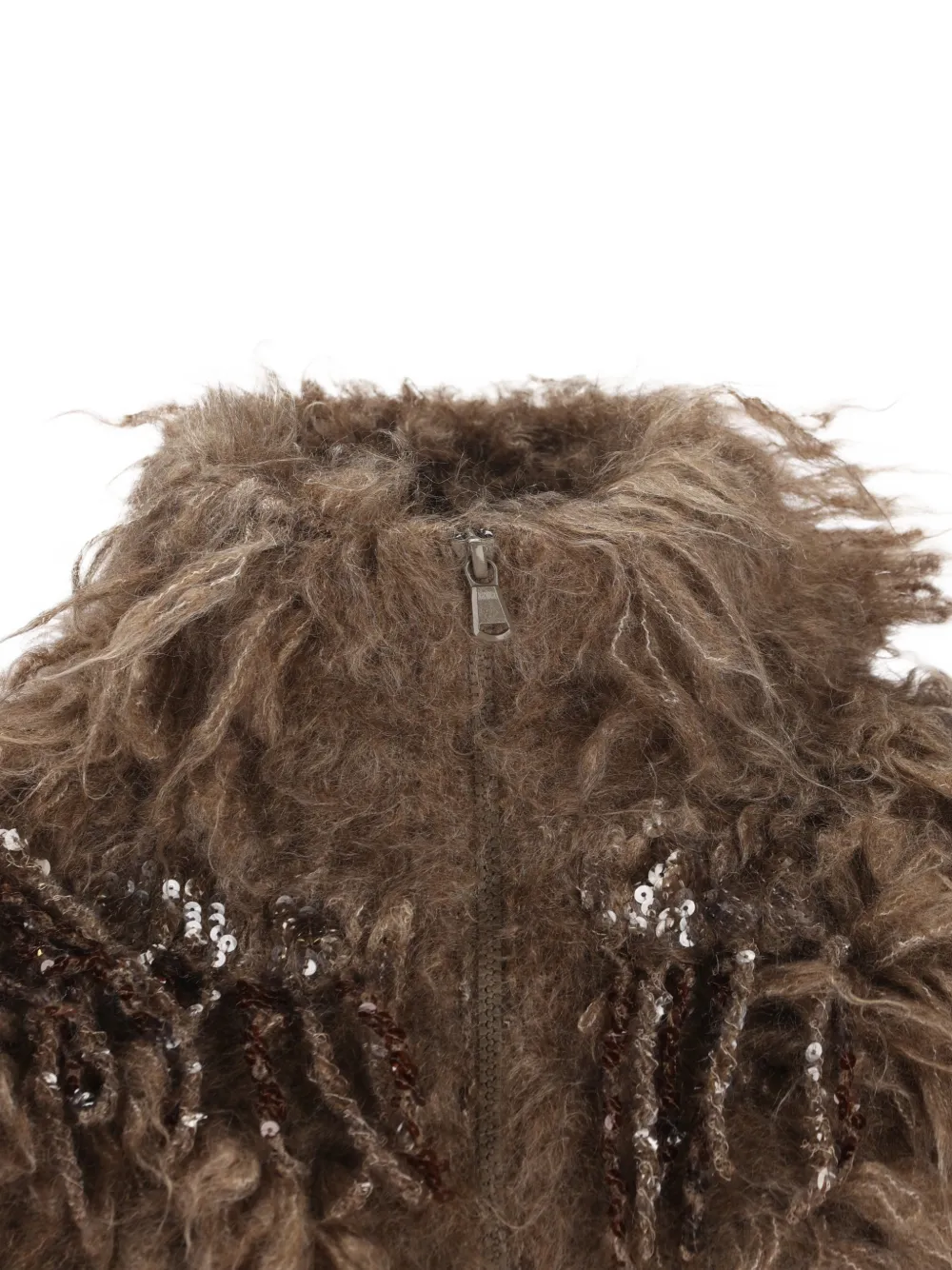 Brunello Cucinelli sequin-embellished shaggy gilet Bruin