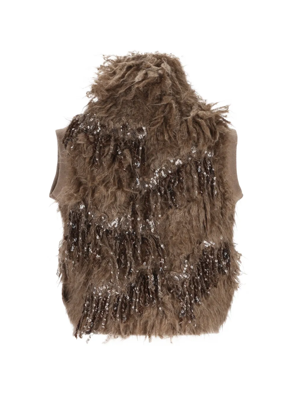 Brunello Cucinelli sequin-embellished shaggy gilet Bruin