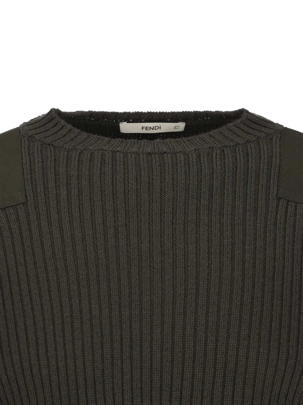 FENDI ribbed-knit shoulder-patch sweater Groen