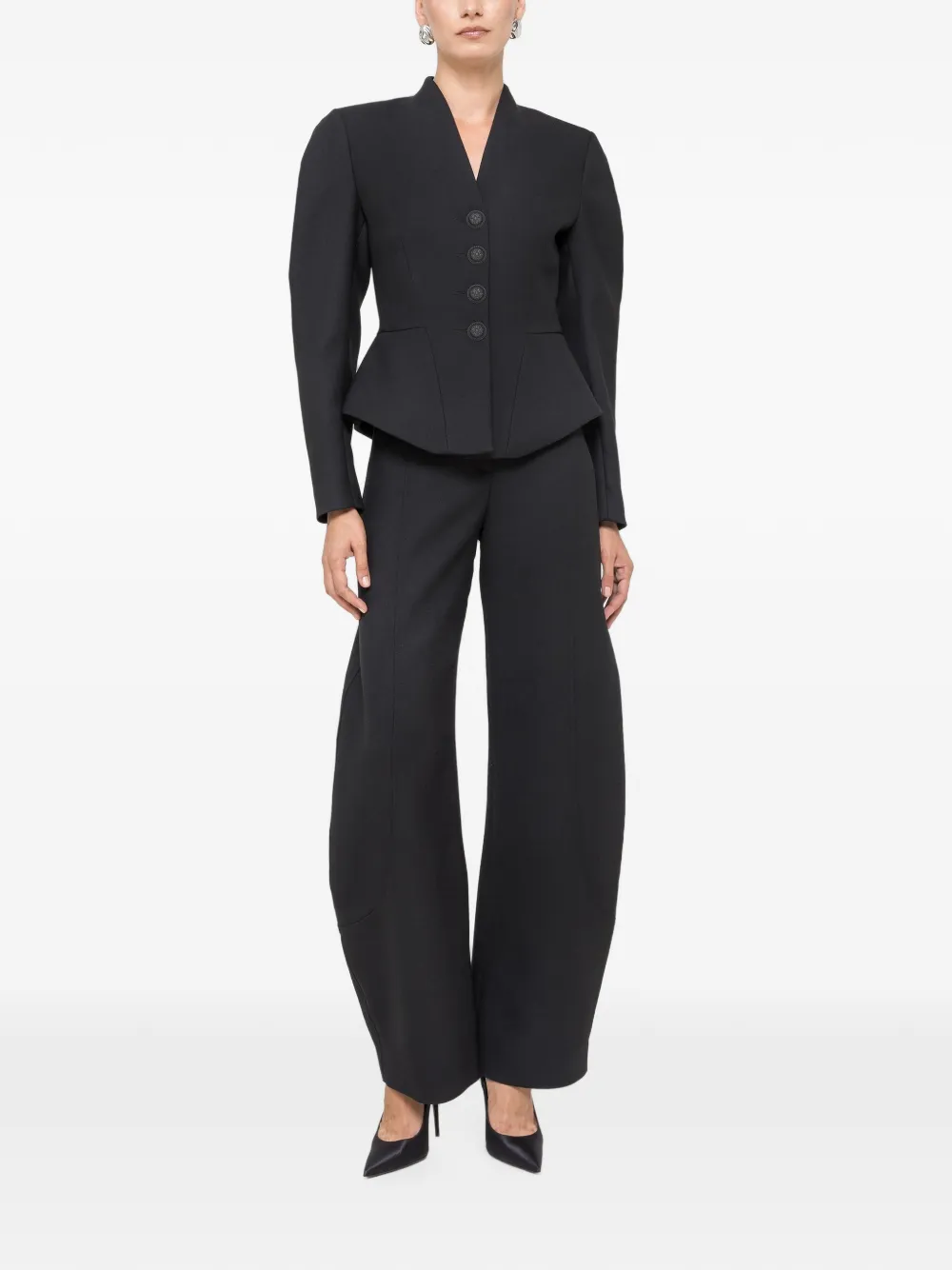 NISSA Barrel-fit broek van wolblend Zwart