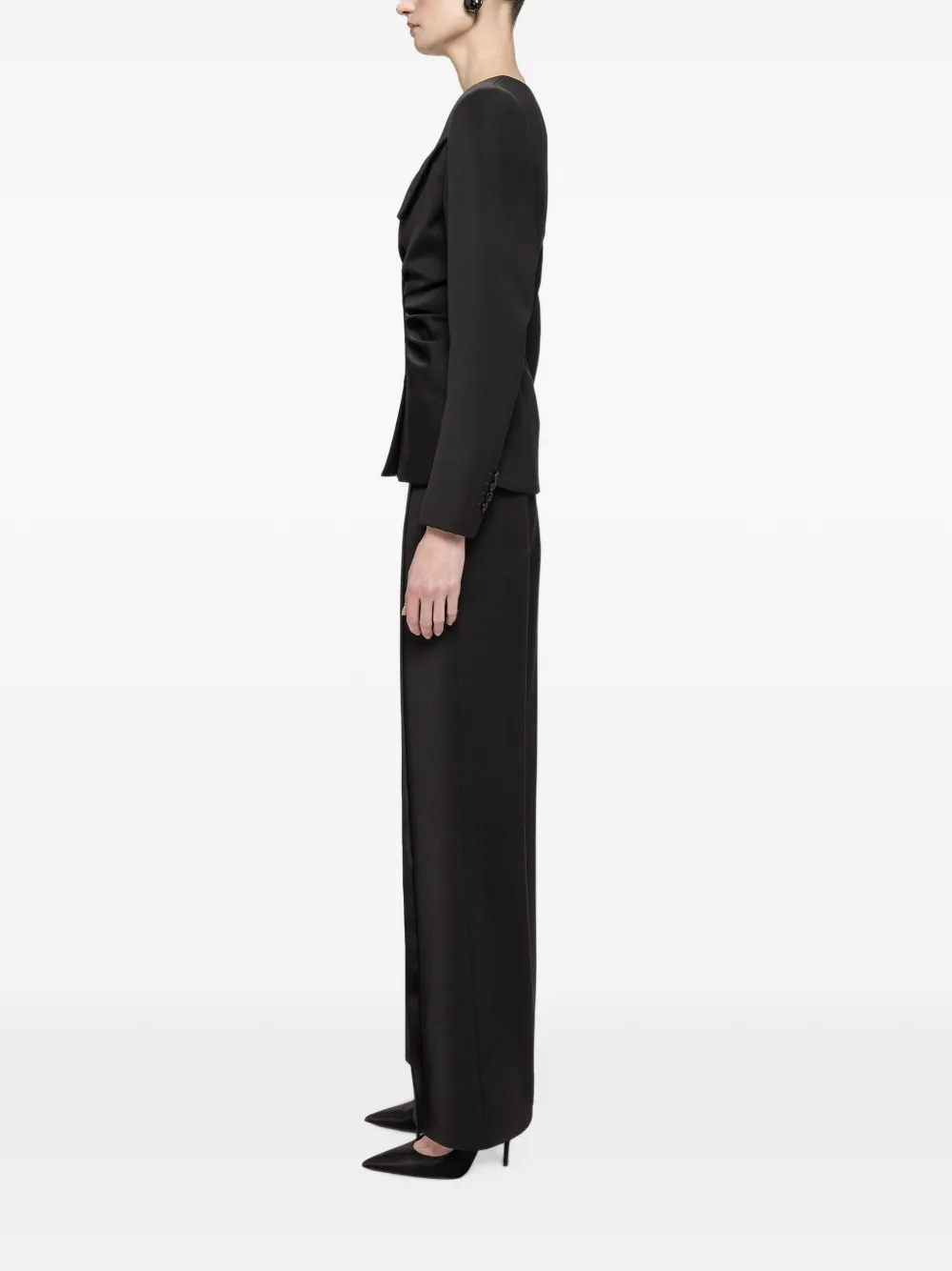 NISSA Blazer van wolblend met ruches Zwart