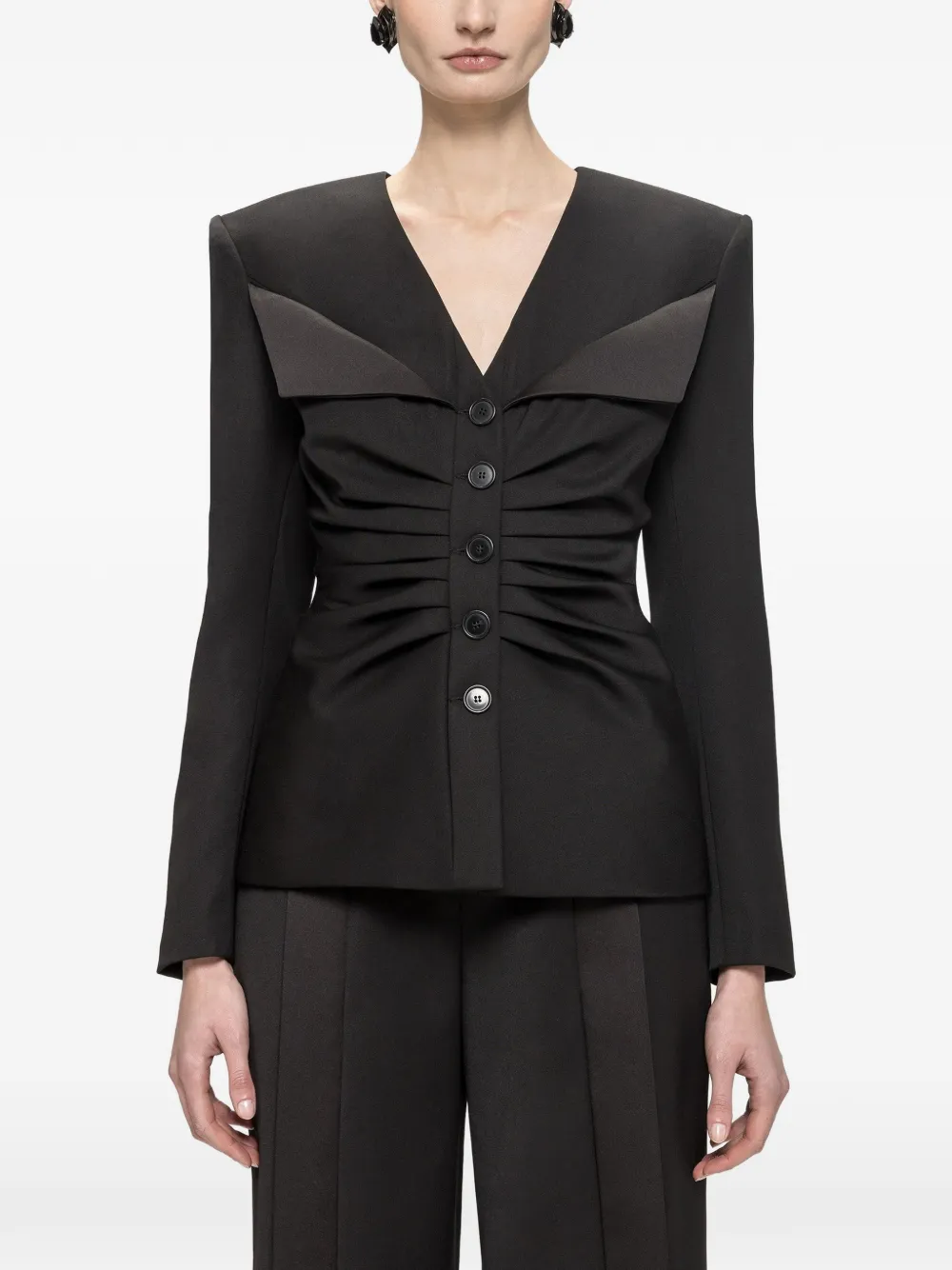 NISSA Blazer van wolblend met ruches Zwart