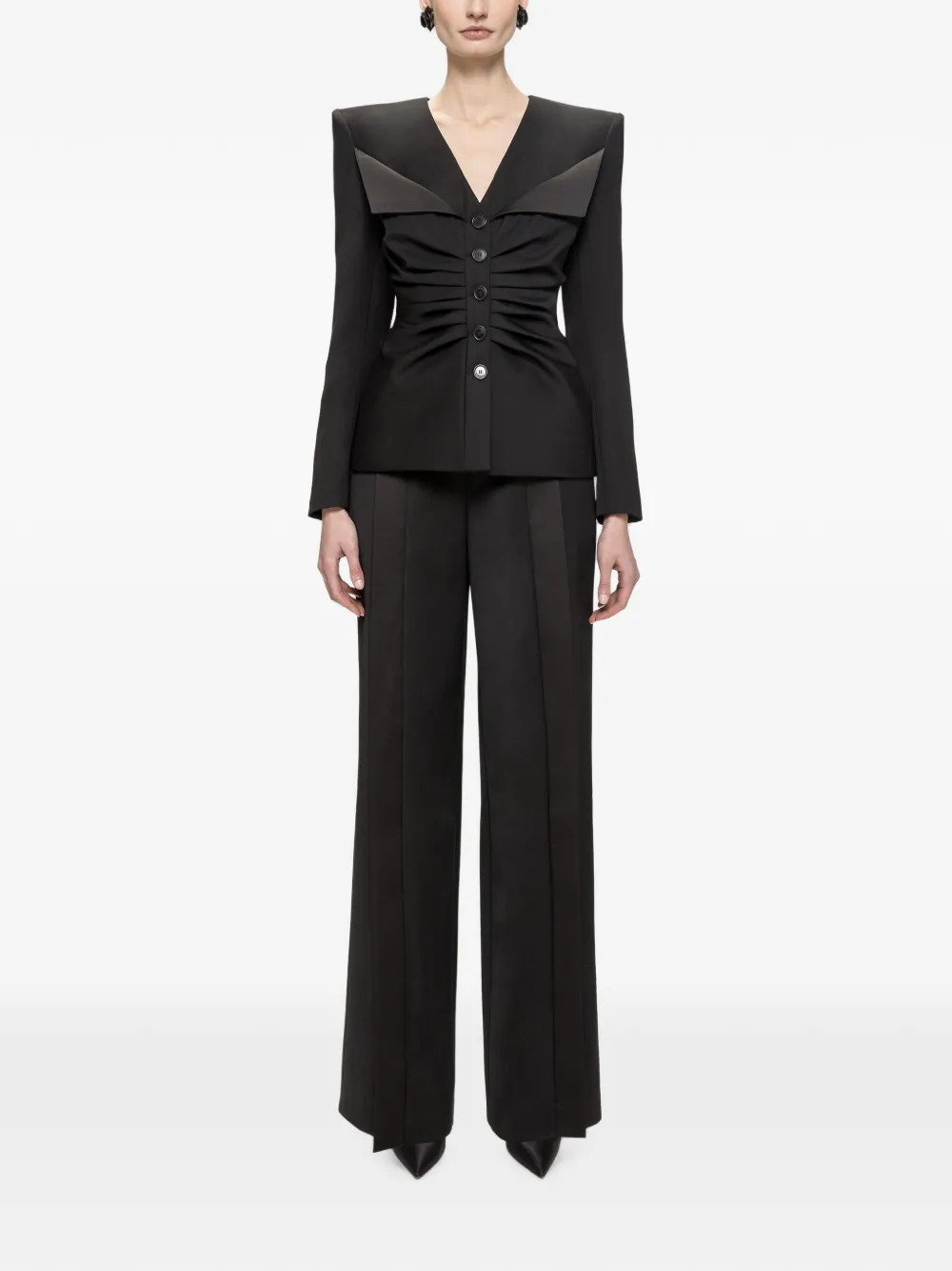 NISSA Blazer van wolblend met ruches Zwart
