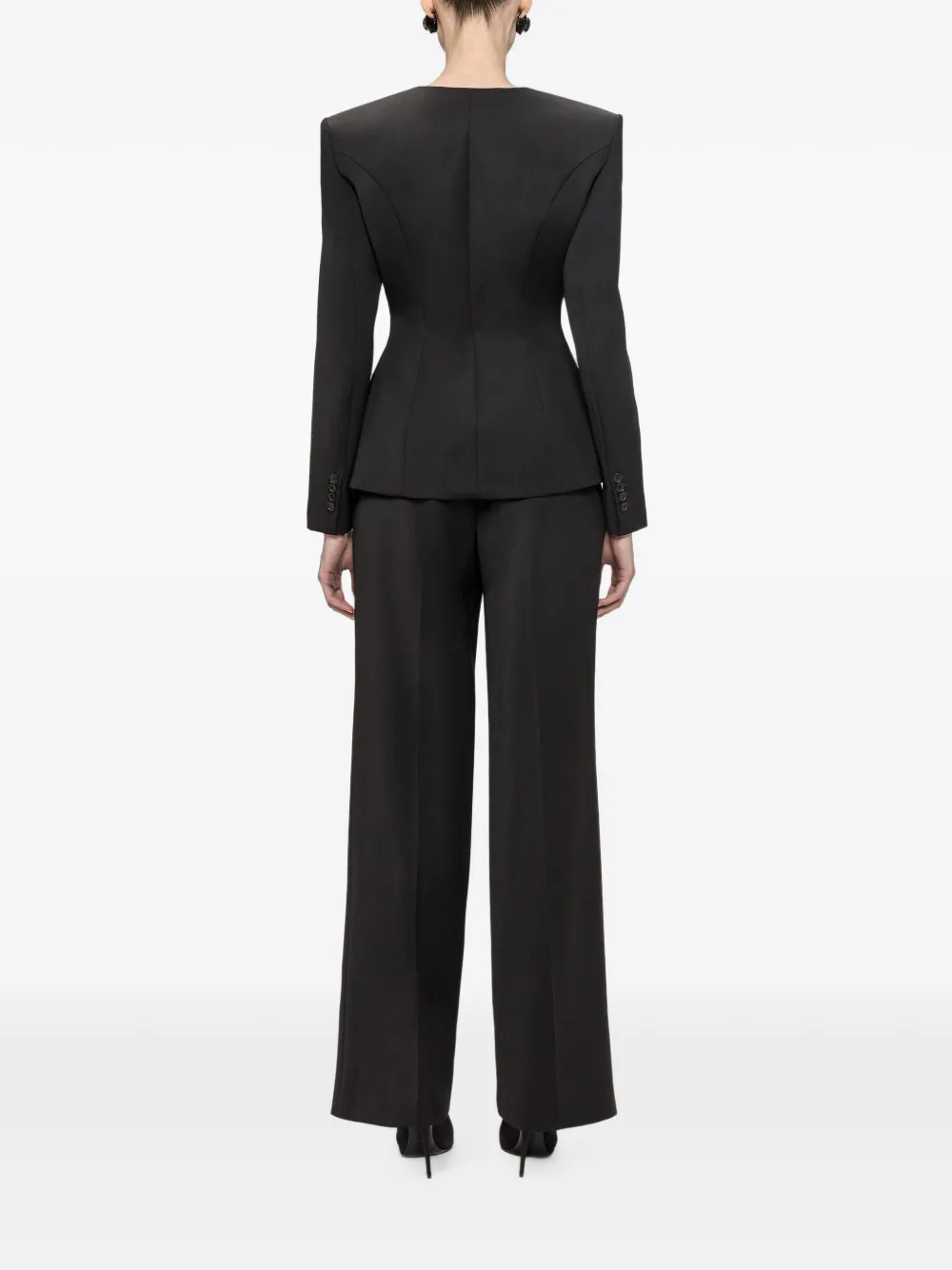 NISSA Blazer van wolblend met ruches Zwart