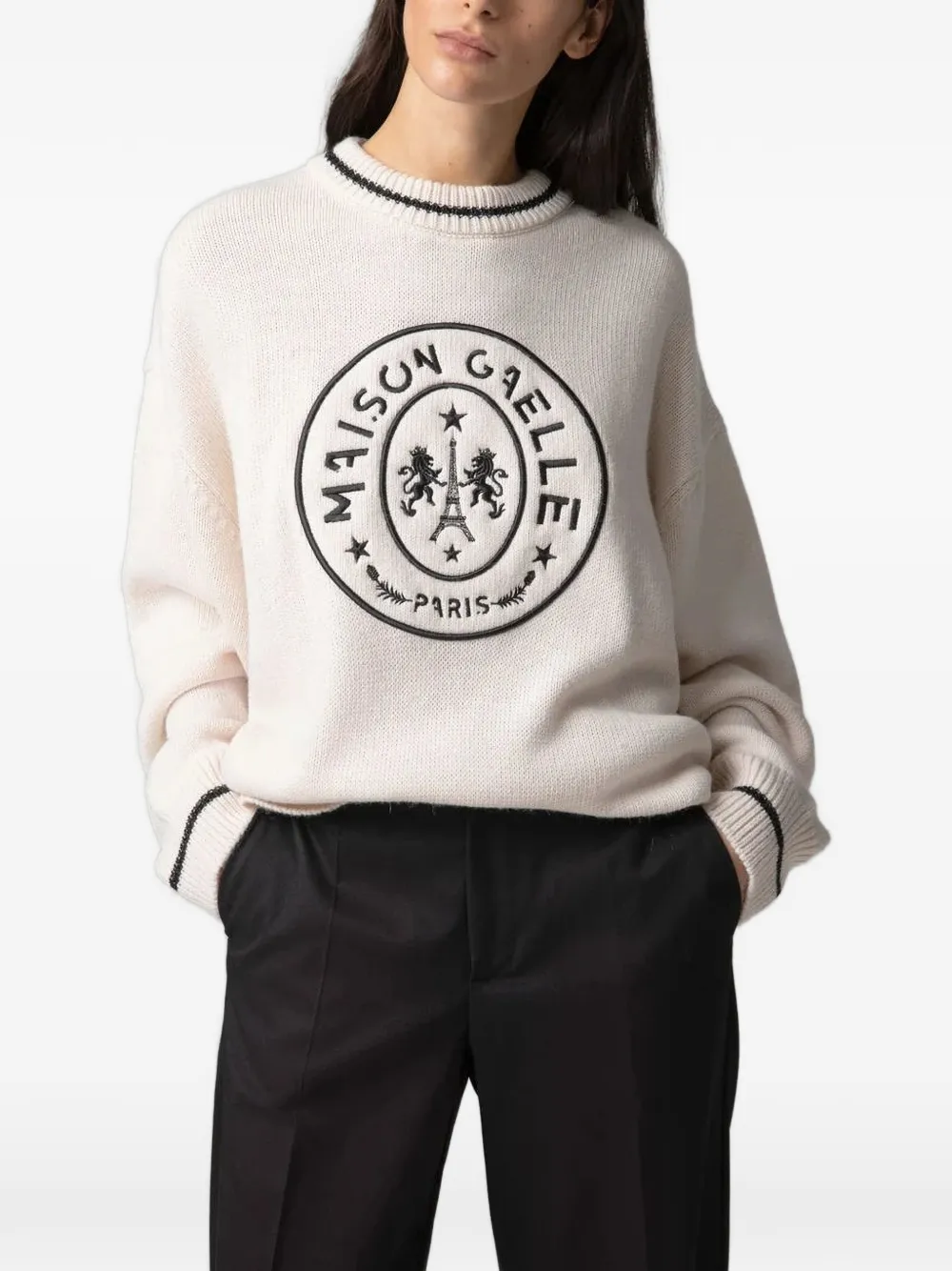 Gaëlle Paris Sweater met geborduurd logo Beige