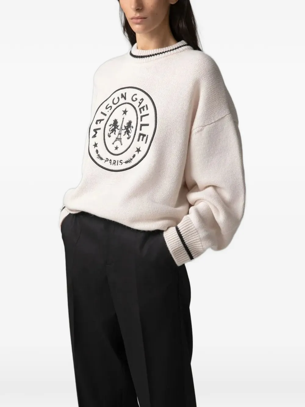 Gaëlle Paris Sweater met geborduurd logo Beige